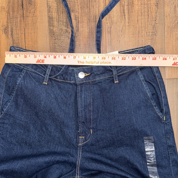 High-Rise Wide Leg Denim Jeans in Dark Blue with Tie Waist - Picture 12 of 15